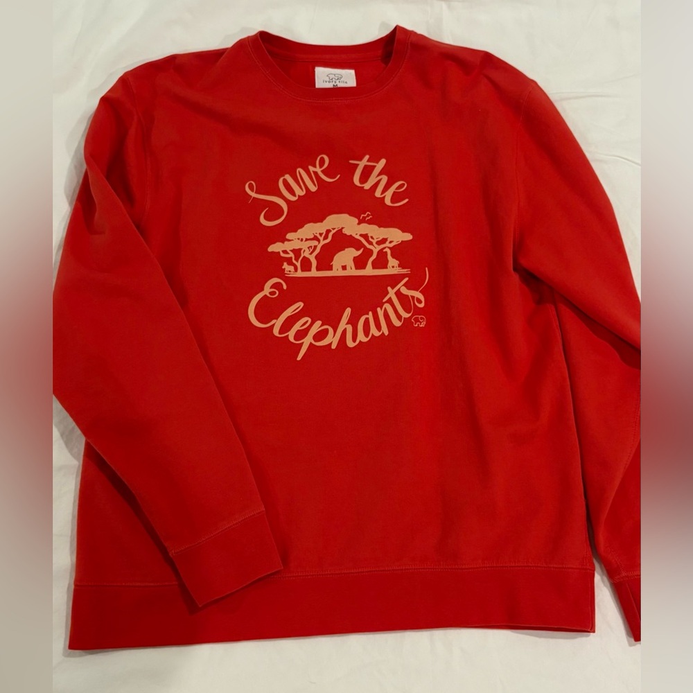 Ivory Ella Red Elephant Graphic Fleece Tunic Sweatshirt Size M Like New